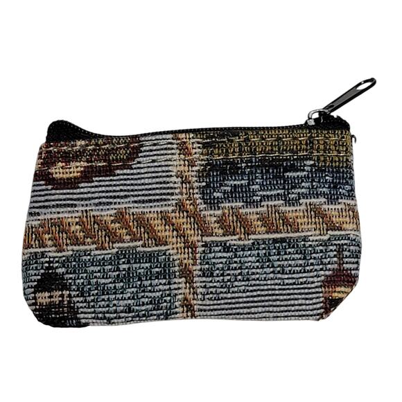 VTG 90s Tapestry Coin Purse Lighthouse Shell Seashell Nautical 2x4 Zipper Wallet - Picture 2 of 3